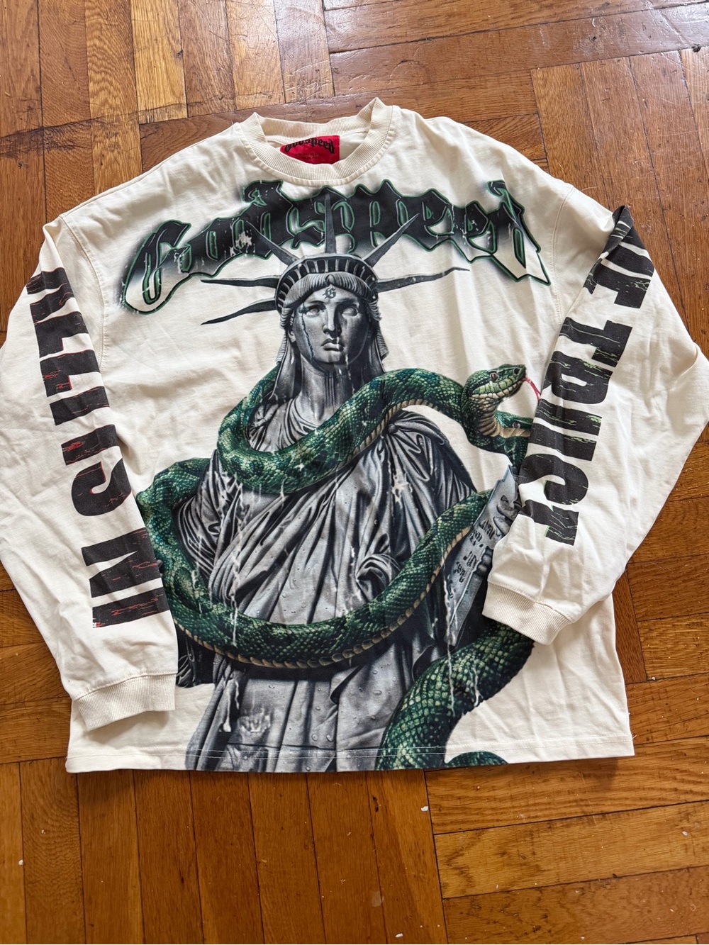 Converge Graphic Long-Sleeve Tee in Cream and Green